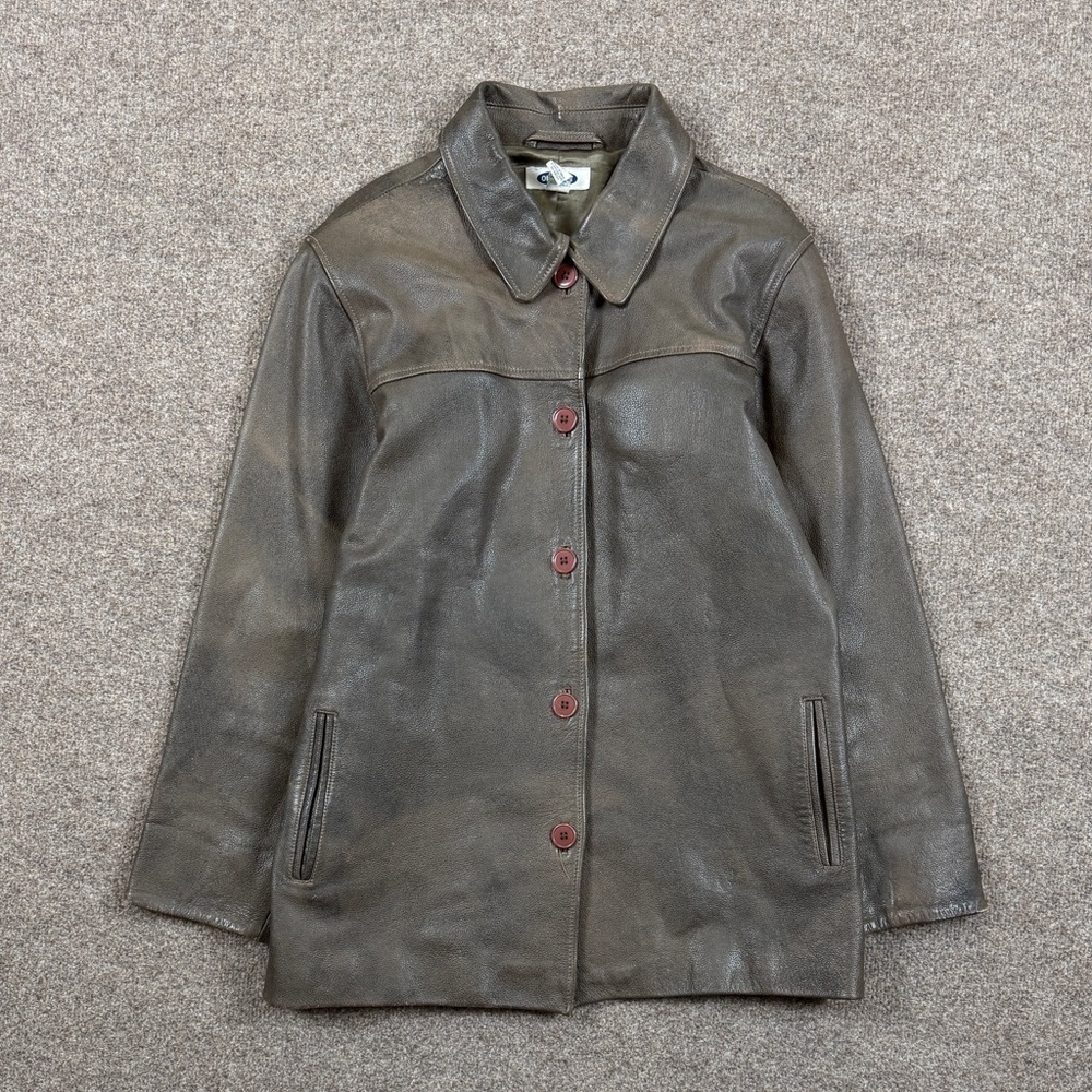Y2K Old Navy Brown Genuine Leather Button Front Collared Jacket Women’s Large